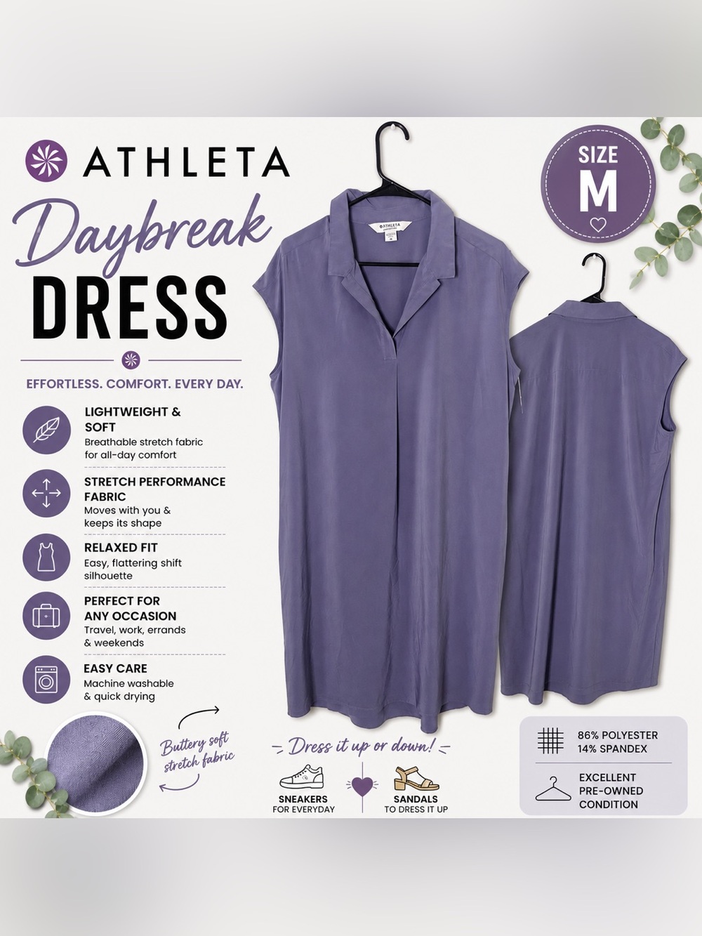 Athleta Daybreak Sleeveless Shift Dress — Dusty Lavender